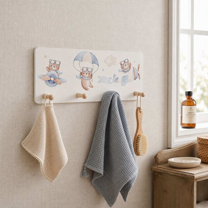 Kids' Coat Rack with 4 Hooks, MDF & Pine, 20x40 cm