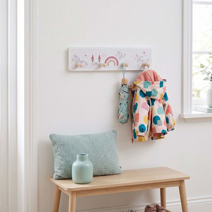 Kids' Coat Rack with 4 Hooks, MDF and Pine, 10x38 cm