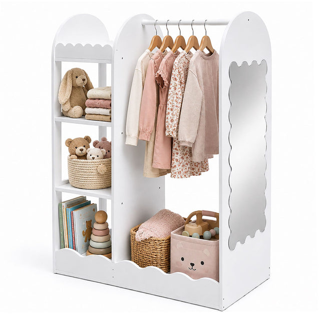 Kids' Coat Rack with Mirror – White MDF, Acrylic