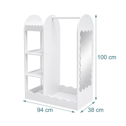 Kids' Coat Rack with Mirror – White MDF, Acrylic