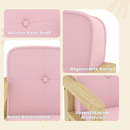 Kinder-Cord-Stuhl, Schaumstoff, Holzbeine, 3-8 Jahre, Rosa