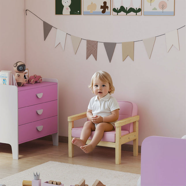 Kinder-Cord-Stuhl, Schaumstoff, Holzbeine, 3-8 Jahre, Rosa