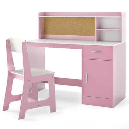 Kids' Desk & Chair Set with Storage, Pink MDF