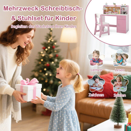 Kids' Desk & Chair Set with Storage, Pink MDF