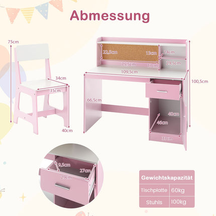 Kids' Desk & Chair Set with Storage, Pink MDF