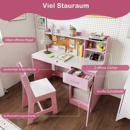 Kids' Desk & Chair Set with Storage, Pink MDF