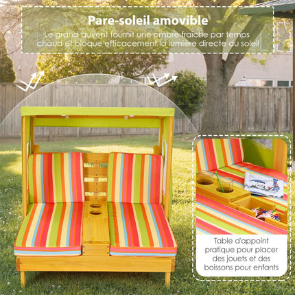 Doppelte Kinder-Chaiselongue – Überdachung, Getränkehalter