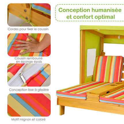 Doppelte Kinder-Chaiselongue – Überdachung, Getränkehalter