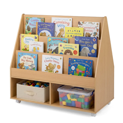 Kids Double-Sided Bookshelf on Wheels with Chalkboard