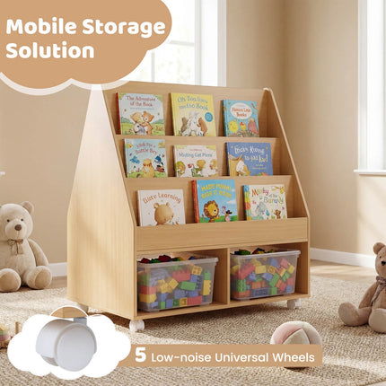 Kids Double-Sided Bookshelf on Wheels with Chalkboard