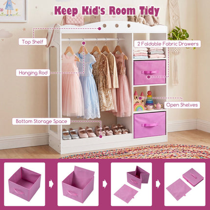 Kids Dress Up Storage with Mirror and Shelves – White