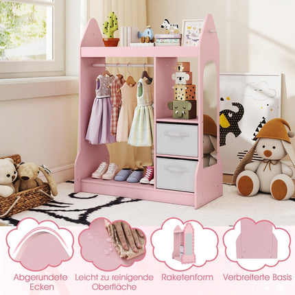 Kinder-Ankleideschrank mit Spiegel – Rosa, 107 cm