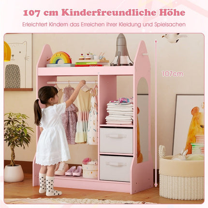 Kinder-Ankleideschrank mit Spiegel – Rosa, 107 cm