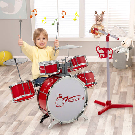 Kinder-Schlagzeug- und 8-Tasten-Keyboard-Set mit Hocker, Mikrofonständer