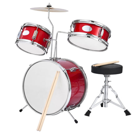 Kids Drum Set, 3-Piece 14-Inch, Throne, Drumsticks, Red