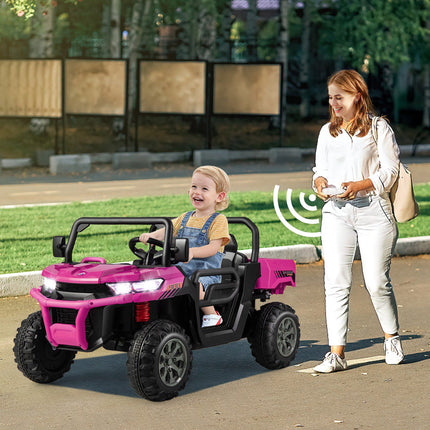 Kids Dump Truck with Remote, 2 Seats, Pink, 12V Battery