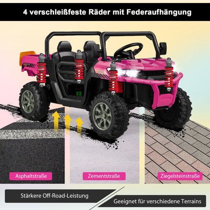 Kids Dump Truck with Remote, 2 Seats, Pink, 12V Battery