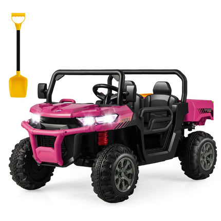 Kids Dump Truck with Remote, 2 Seats, Pink, 12V Battery