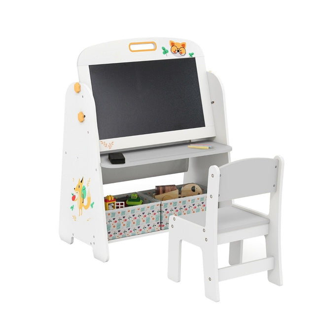 Kinderstaffelei mit Stuhl – Magnetisch & Kreidetafel, Aufbewahrung