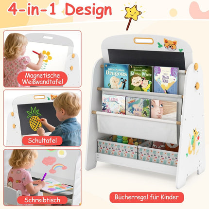Kids Easel with Chair – Magnetic & Chalkboard, Storage