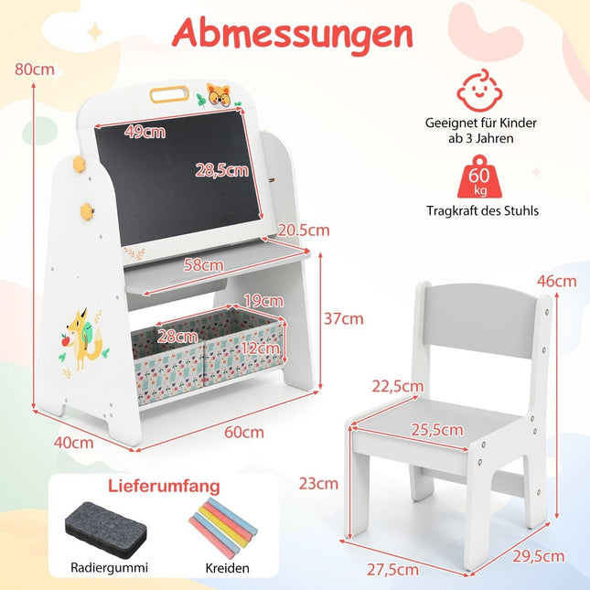 Kinderstaffelei mit Stuhl – Magnetisch & Kreidetafel, Aufbewahrung