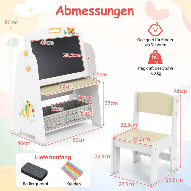 Kinderstaffelei mit Stuhl, Magnettafel & Kreidetafel