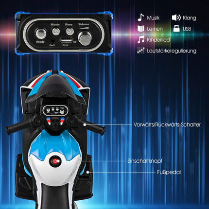 Elektrisches 3-Rad-Motorrad für Kinder mit Musik, Blau
