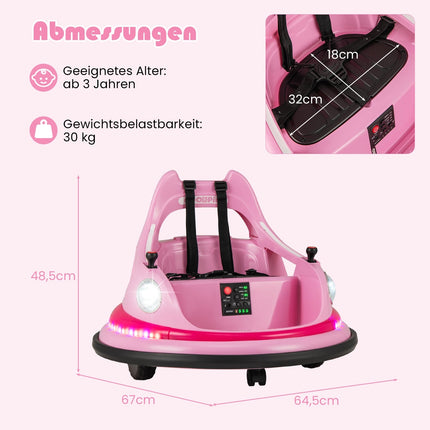 Kinder Elektro-Bumper-Auto 12V, Fernbedienung & Joysticks, Pink