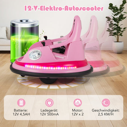 Kinder Elektro-Bumper-Auto 12V, Fernbedienung & Joysticks, Pink