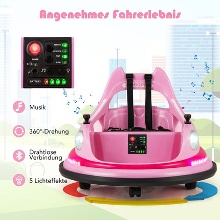 Kinder Elektro-Bumper-Auto 12V, Fernbedienung & Joysticks, Pink