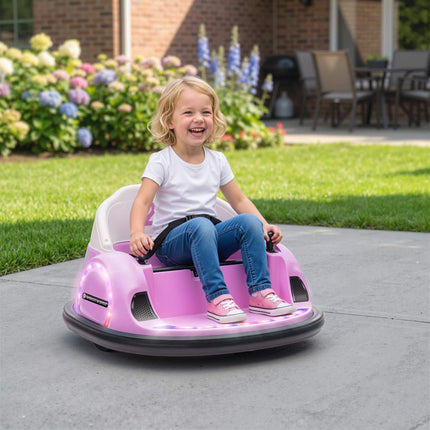 Kids Electric Bumper Car, Pink, 360 Spin, LED Lights