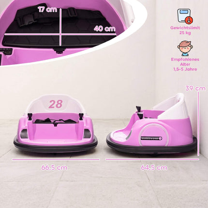 Kids Electric Bumper Car, Pink, 360 Spin, LED Lights