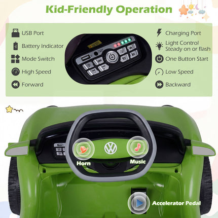 Kids Electric Car 12V with 2.4G Remote Control, LED Lights, Music, Green