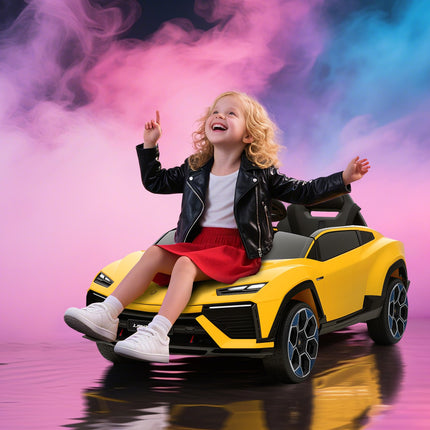 Kinder-Elektroauto 12V mit Fernbedienung, 2 Motoren, Gelb