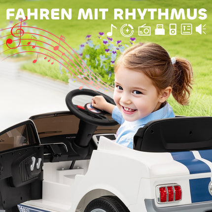 Kinder-Elektroauto 12V mit Fernbedienung, LED, Musik, Weiß