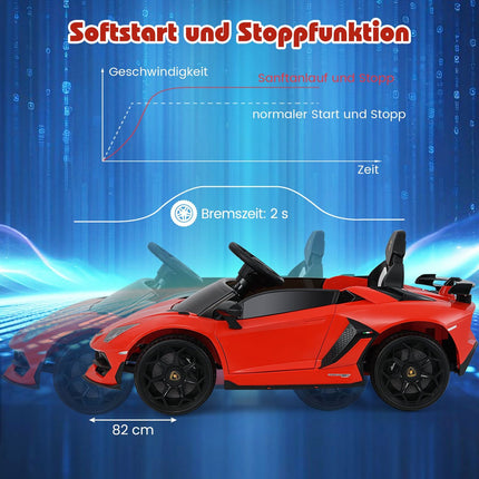 Dětské elektrické autíčko s dálkovým ovládáním, LED světla – červené Lamborghini