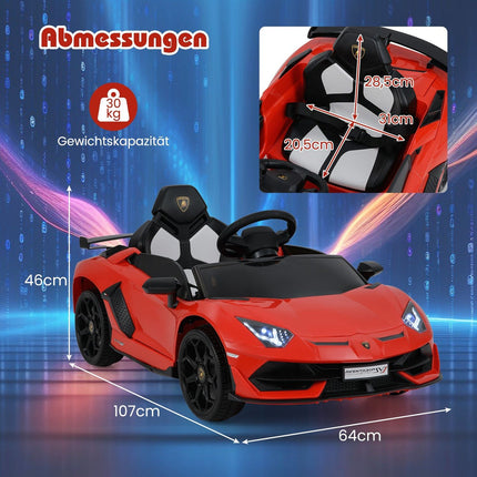 Dětské elektrické autíčko s dálkovým ovládáním, LED světla – červené Lamborghini