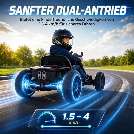 Kids Electric Go-Kart 12V with 2 Motors and Soft Start, Black, LED Headlights