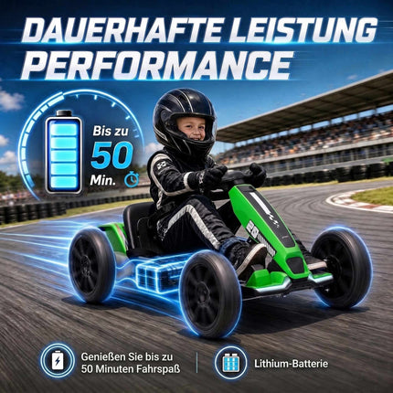 Kids Electric Go-Kart 12V with 2 Motors and Soft Start, Green, LED Headlights