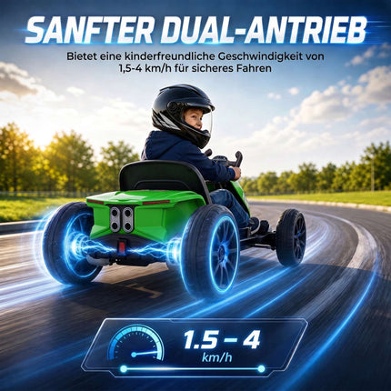 Kids Electric Go-Kart 12V with 2 Motors and Soft Start, Green, LED Headlights