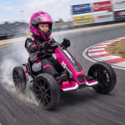 Kids Electric Go-Kart 12V with 2 Motors and Soft Start, Pink, LED Headlights