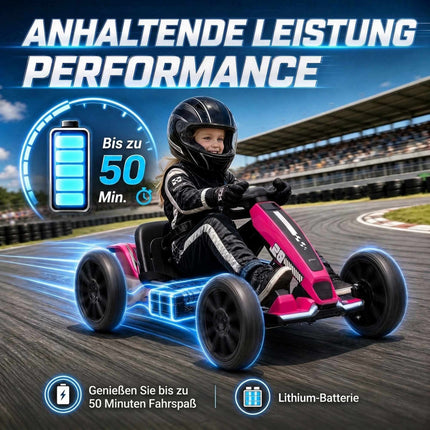Kids Electric Go-Kart 12V with 2 Motors and Soft Start, Pink, LED Headlights