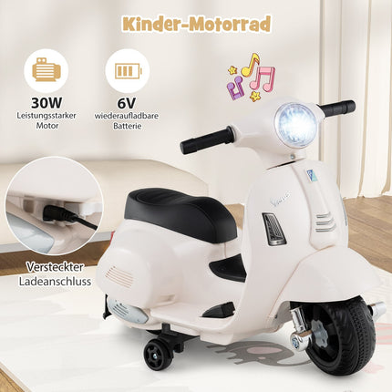 Kids Electric Motorcycle 6V with LED Headlight, White