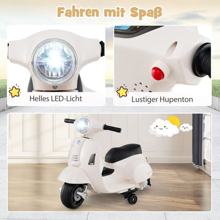 Kids Electric Motorcycle 6V with LED Headlight, White