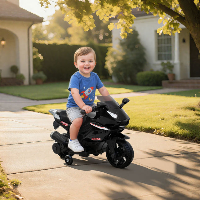 Kids Electric Motorcycle, Horn, Headlights, Music, Black