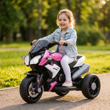 Kids' Electric Motorcycle, Lights & Sounds, 3 km/h, Pink/White