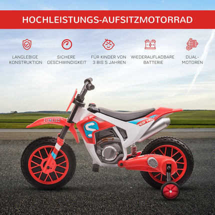 Kids' Electric Motorcycle, Red/White, 45 Min Ride Time