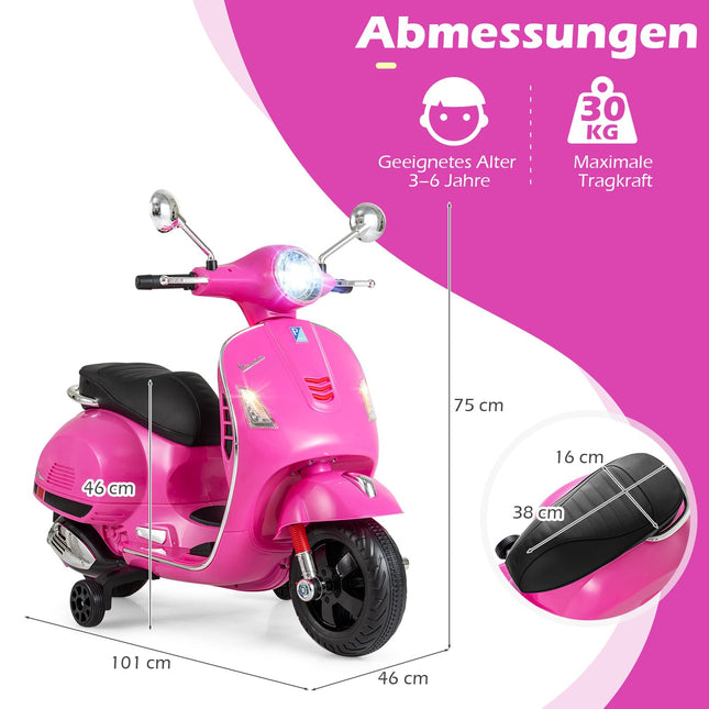 Kids Electric Motorcycle with LED Lights, Pink, Ages 3-6