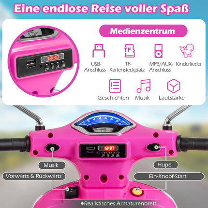 Kinder-Elektromotorrad mit LED-Lichtern, Pink, Alter 3-6