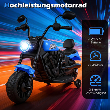 Kinder-Elektromotorrad mit Musik, Scheinwerfern, Fußpedalen